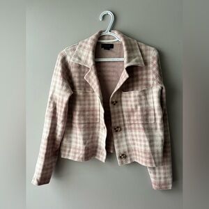 RACHEL by Rachel Roy Pink and Cream Cropped Plaid Blazer / Shacket